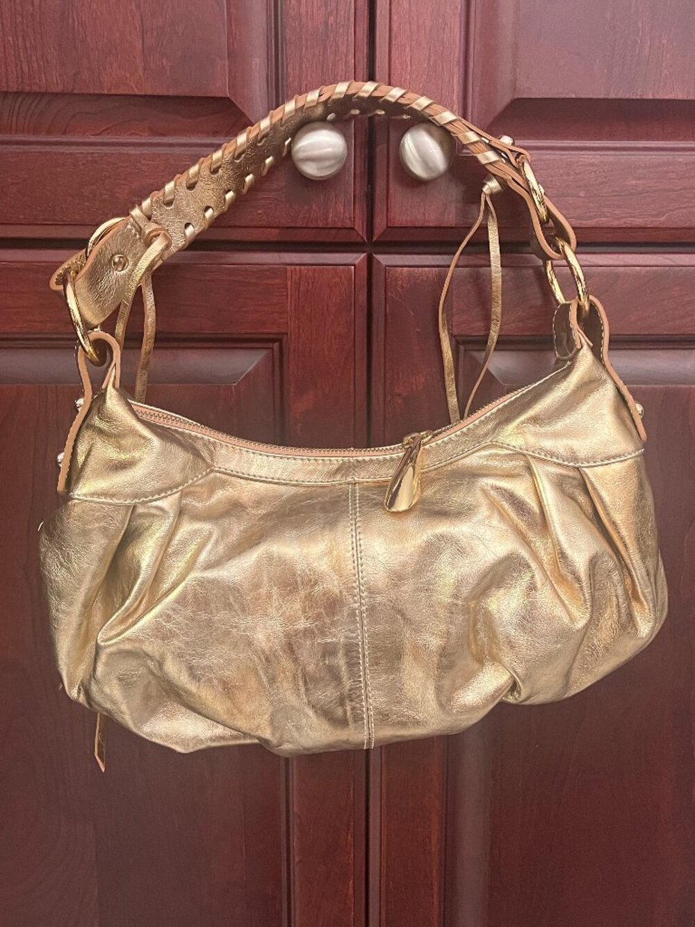 Francesco Biasia Medium Gold Leather Bag - Brand New